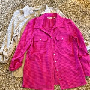 Coral Bay Fuchsia and Beige Checkered Silky Shirts🌸